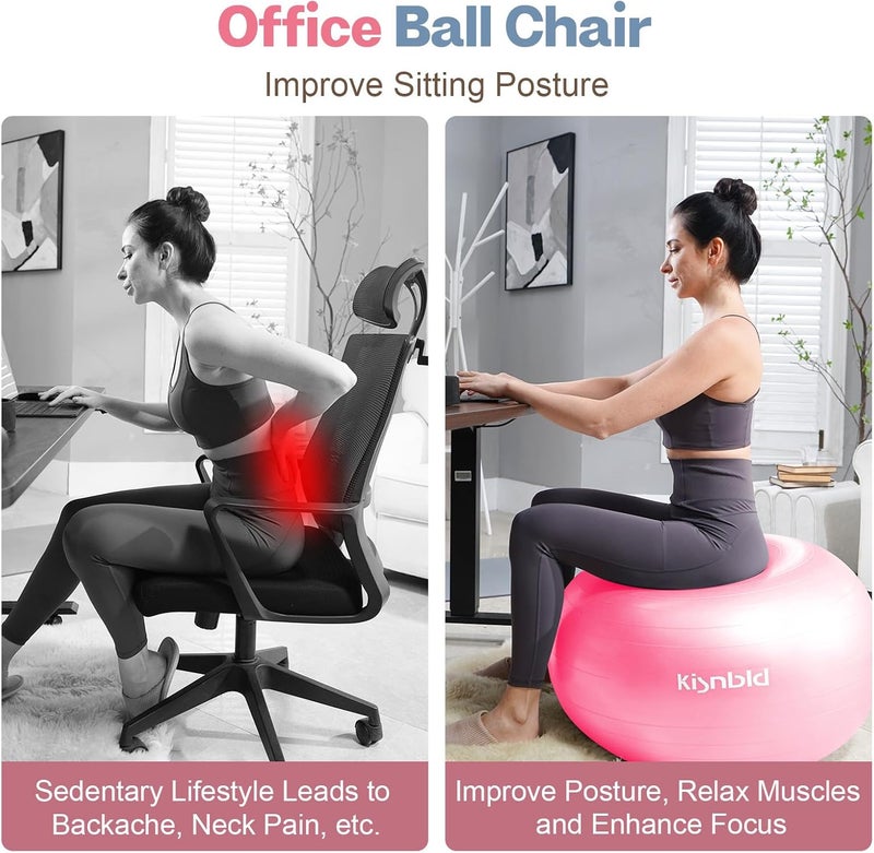 kisnbld Exercise Ball, Extra Thick Yoga Ball for Workout Pregnancy Stability, 4 Sizes Anti-Burst Balance Ball with Foot Pump - Heavy Duty Fitness Ball Chair for Office, Home & Gym - Image 3